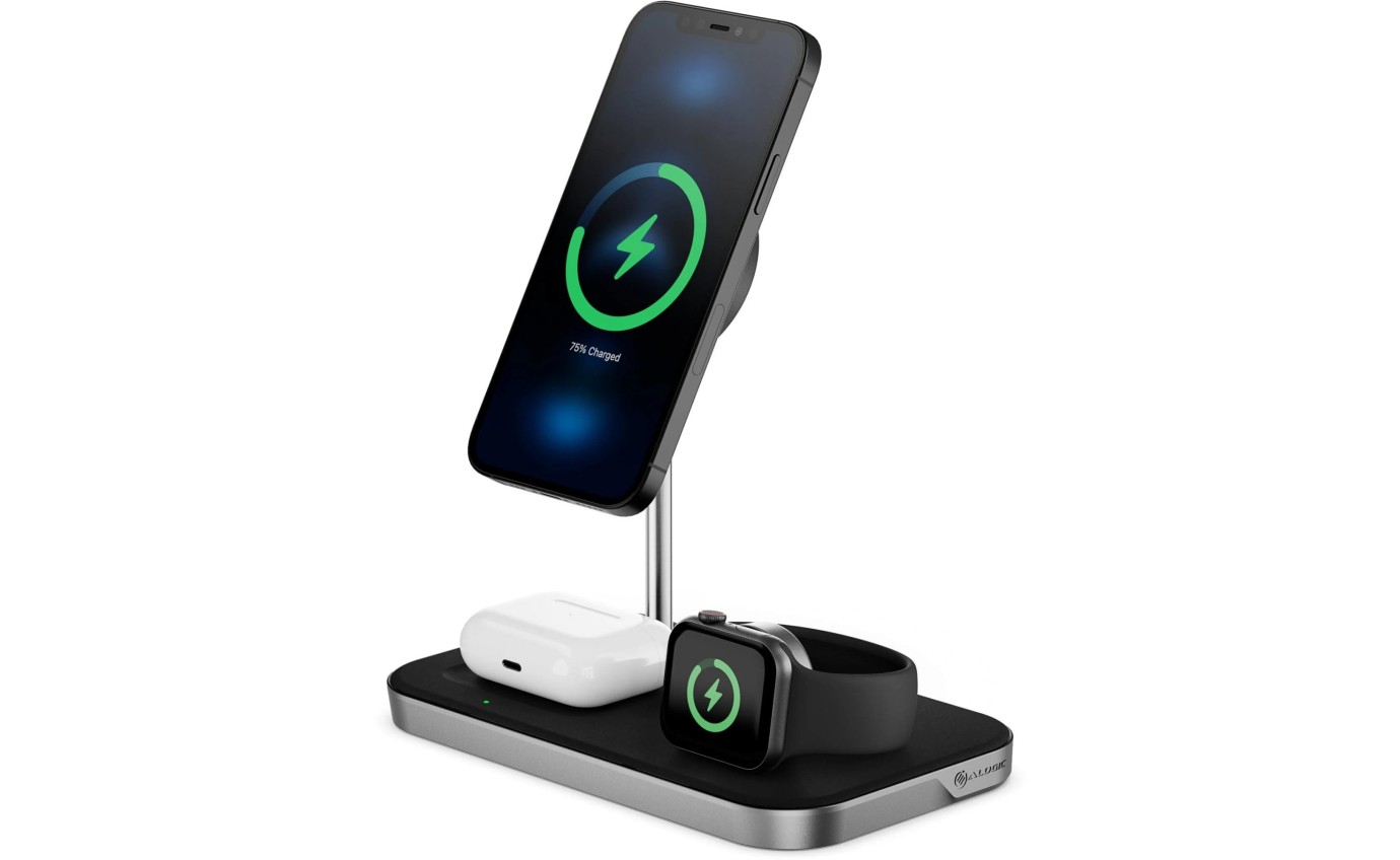 ALOGIC MagSpeed 3-in-1 Wireless 15W Charging Station with 20W Wall Adapter (Black) MSP31CS15WAU