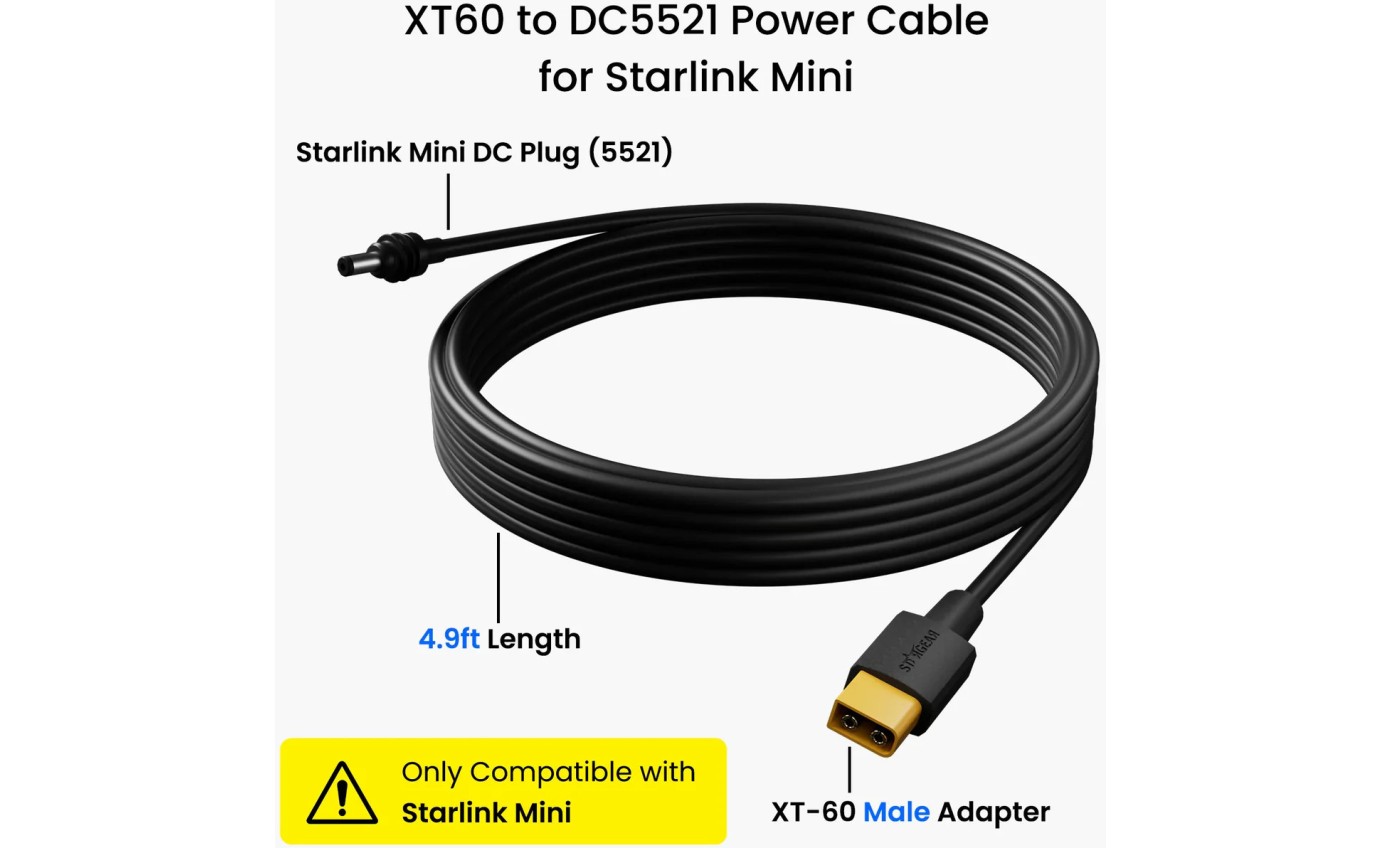 Stargear Mini XT60 to DC Power Cable for Starlink Mini (1.5m) SGMXTDC