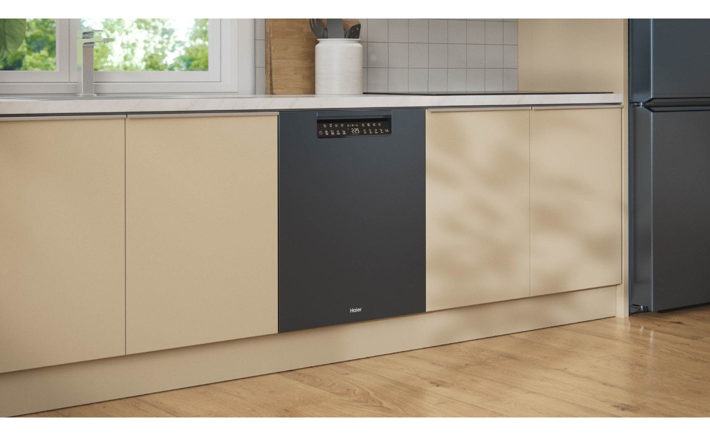 Haier 60cm Built-under Dishwasher with Steam Sanitise (Black) HDW15U3B1