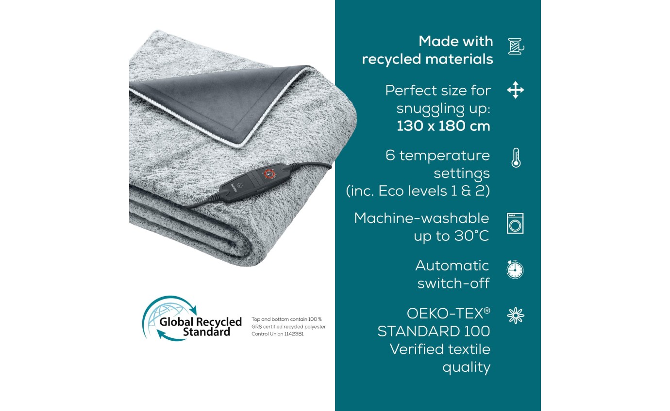 Beurer Super Cosy Heated Throw (Charcoal Grey) HD75NGP