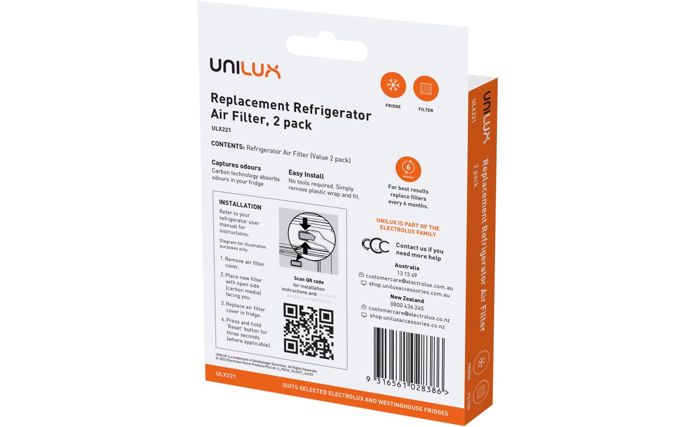 Unilux Replacement Refrigerator Air Filter (2 Pack) ULX221