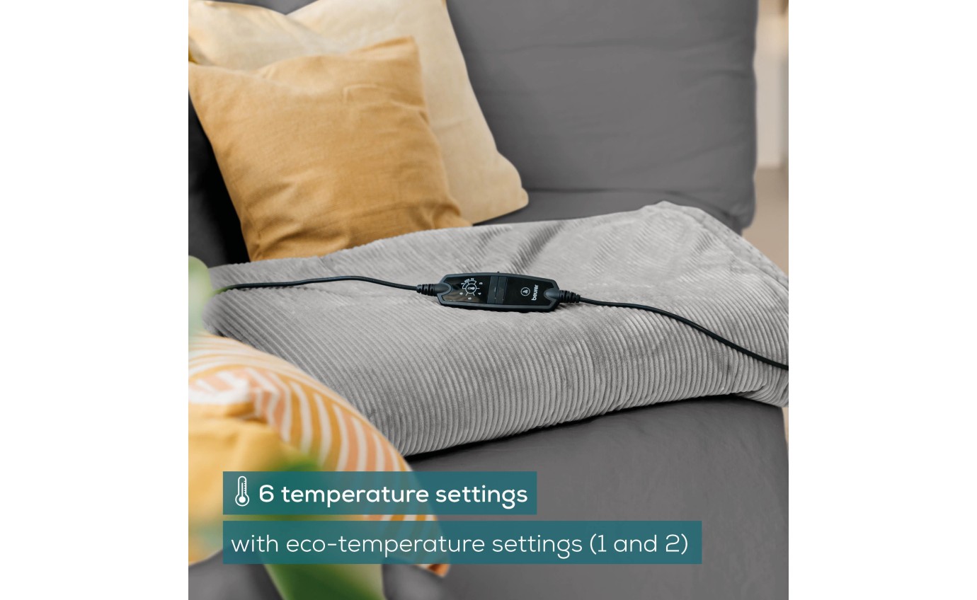 Beurer Corded Velvet Heated Throw (Light Grey) HD81