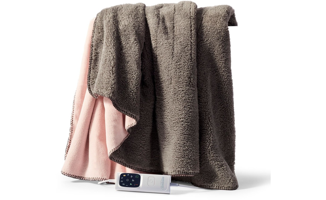 Sunbeam Feel Perfect Reversible Micro Fleece & Sherpa Fleece Heated Throw Blanket TRF4000