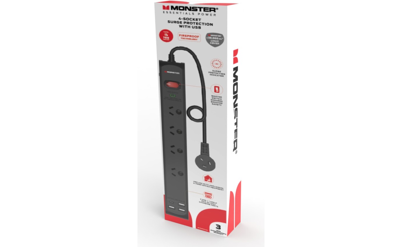 Monster 4 Outlet Surge Protection with USB MTFPSP4700UB