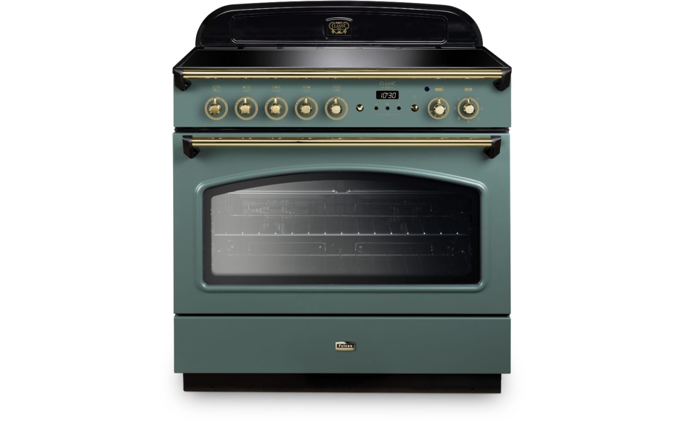 Falcon 90cm Classic FX Induction Freestanding Oven (Mineral Green/Brass) CLA90FXEIMGBR