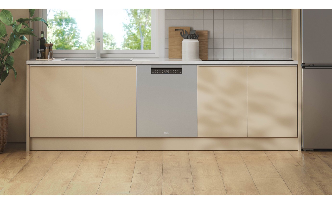 Haier 60cm Built-under Dishwasher with Steam Sanitise (Satina) HDW15U3S1