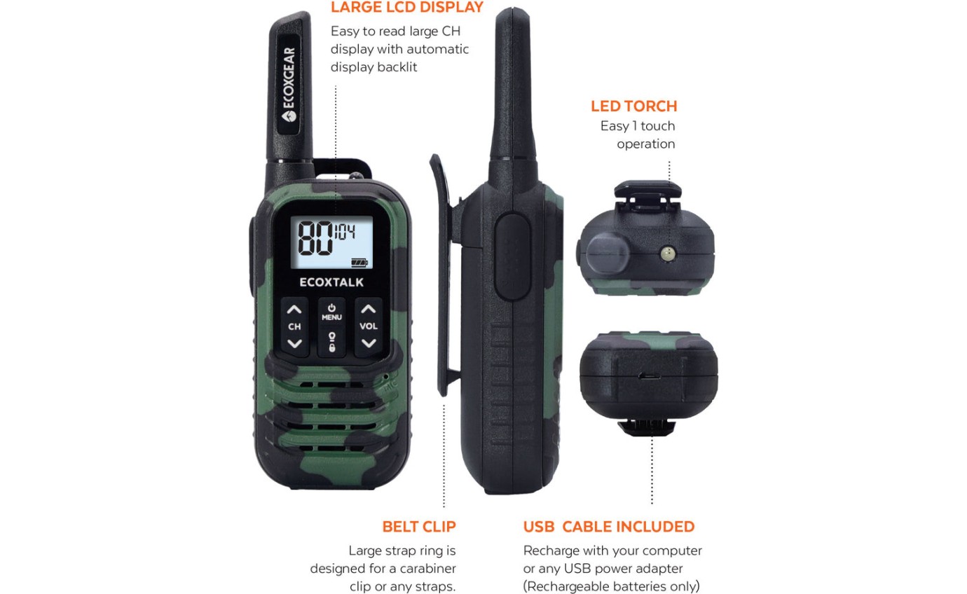 ECOXGEAR ECOXTALK EXG50 0.5W 3km Compact Handheld UHF Radio (Twin Pack) EXG502PKC