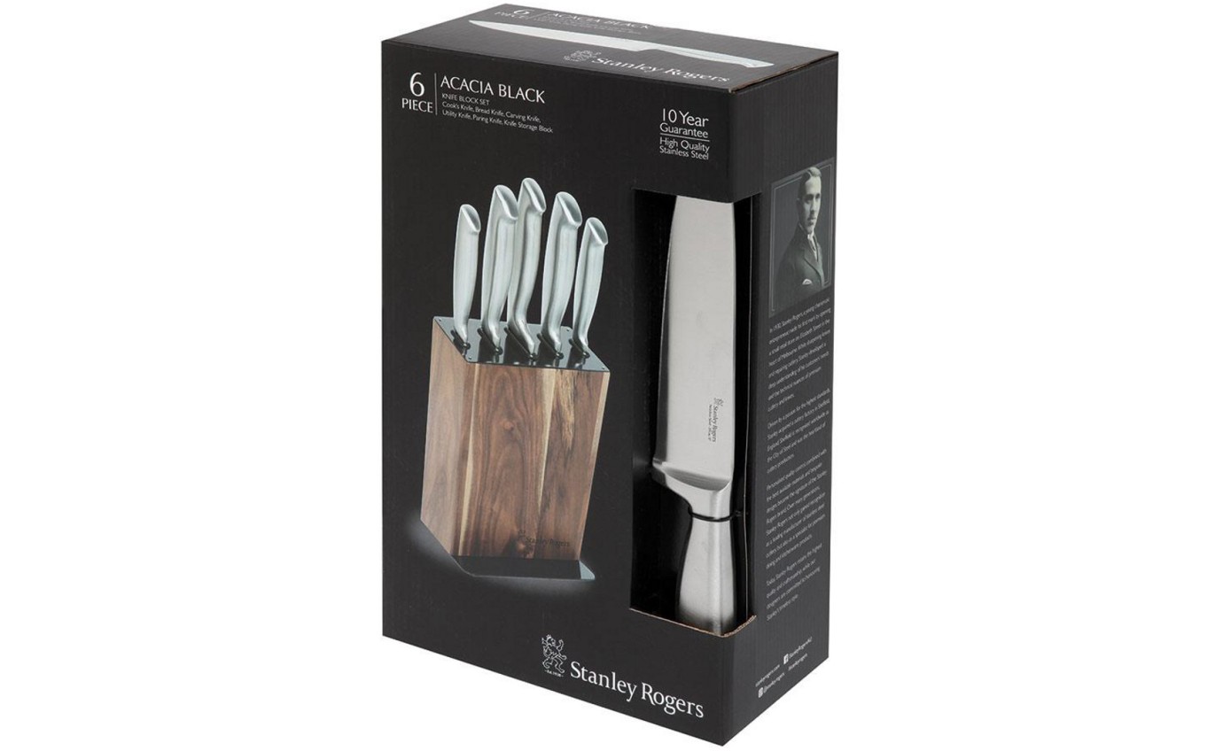 Stanley Rogers Black Acacia 6 Piece Knife Block 41410