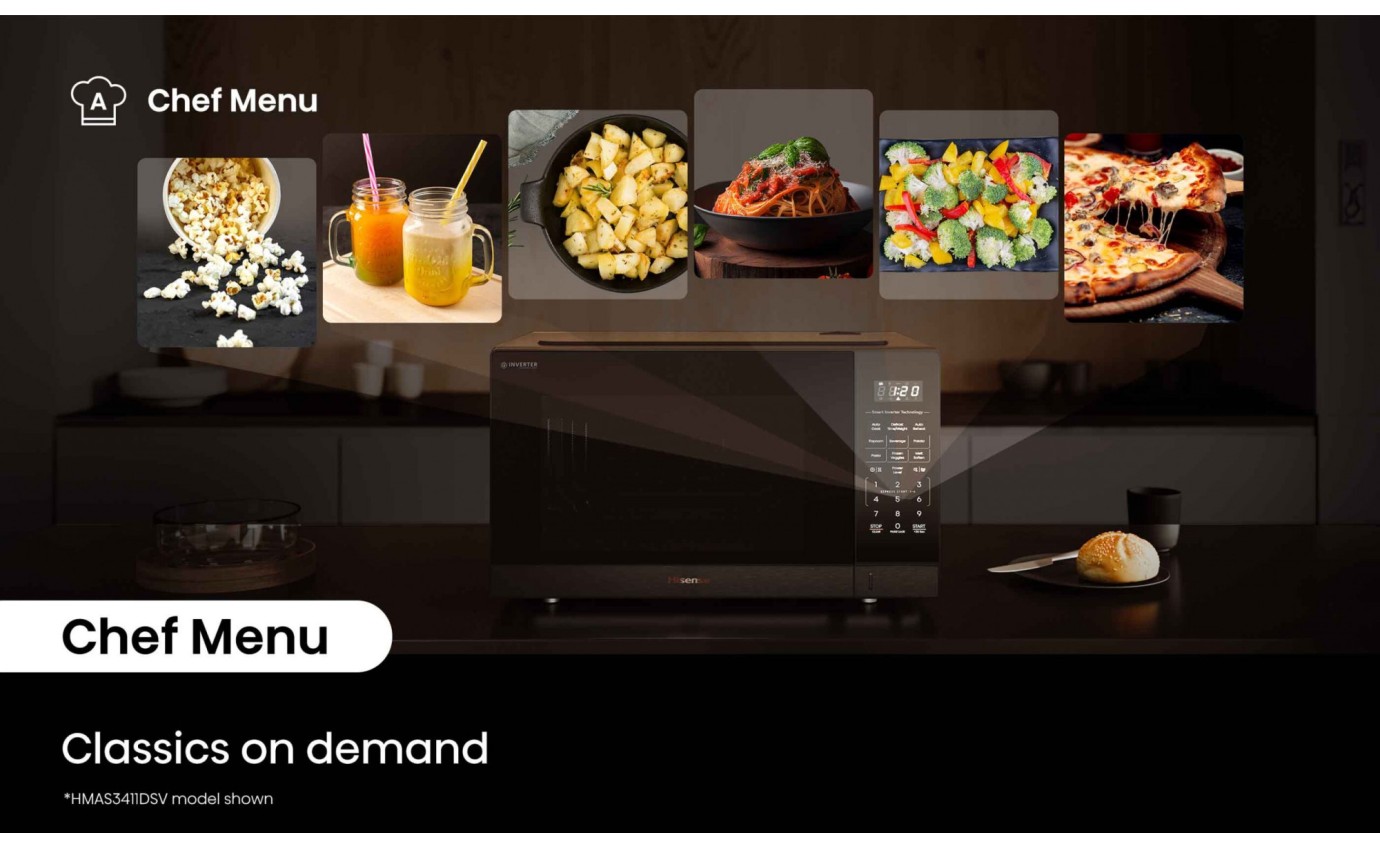 Hisense 34L 1100W Inverter Microwave (Black Mirror) HMAS3411BMV