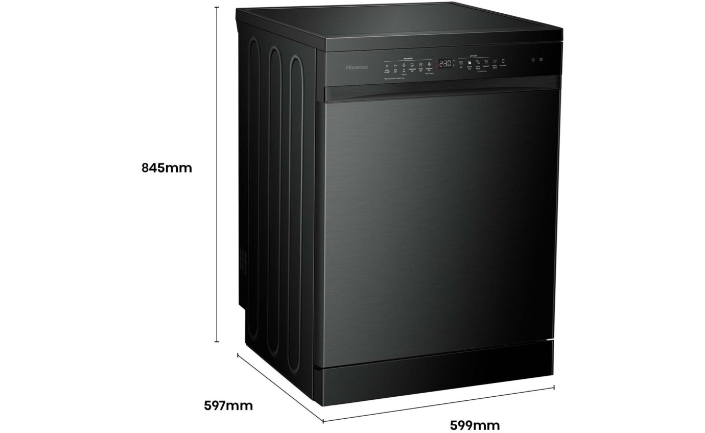 Hisense 60cm Freestanding Dishwasher (Black Steel) HSAP16FB