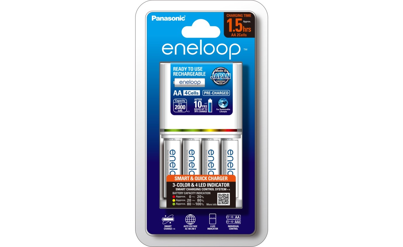 Panasonic Eneloop Smart & Quick Charger with 4x AA Batteries KKJ55MCC4TA