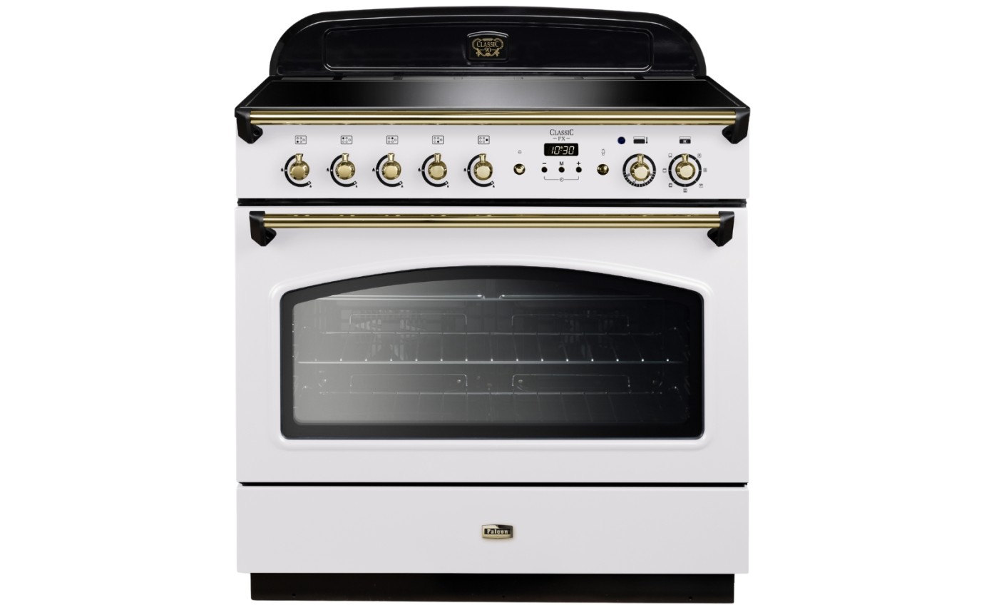Falcon 90cm Classic FX Induction Freestanding Oven (White/Brass) CLA90FXEIWHBR