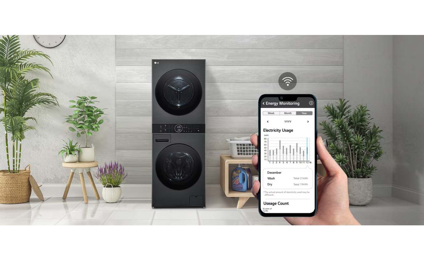 LG 12/10kg WashTower&trade; Stacked Washer Dryer (Black) WWT1210BX