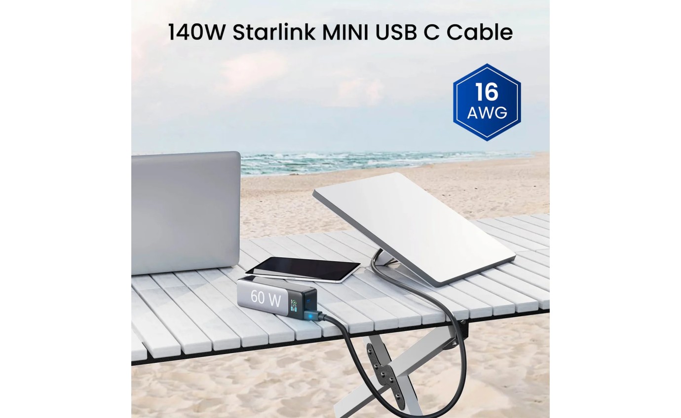 Stargear Mini 140W USB-C to DC Power Cable with LED for Starlink Mini (2m) SGM020UCDCI