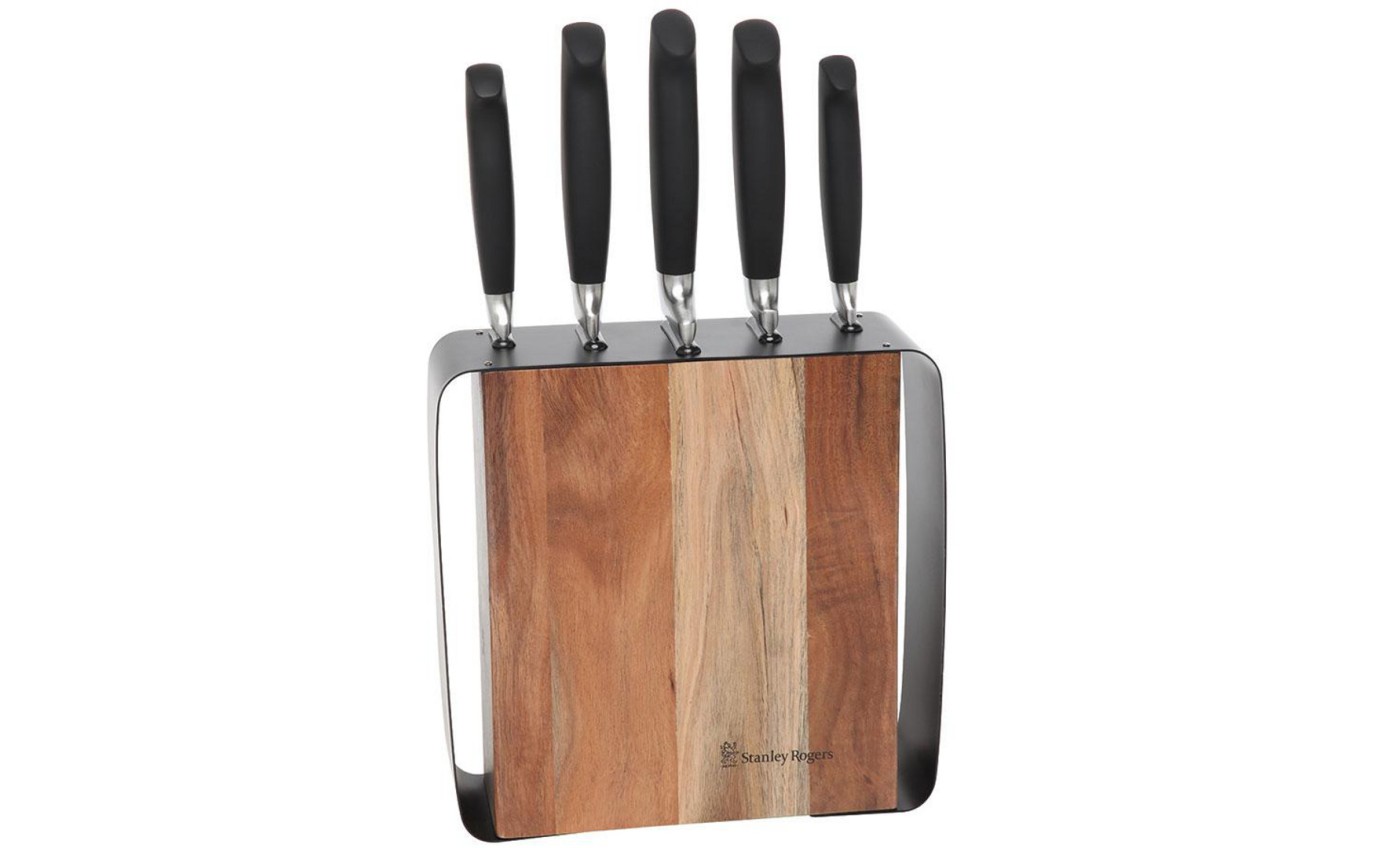 Stanley Rogers Framed Acacia 6 Piece Kitchen Knife Block Set 41413