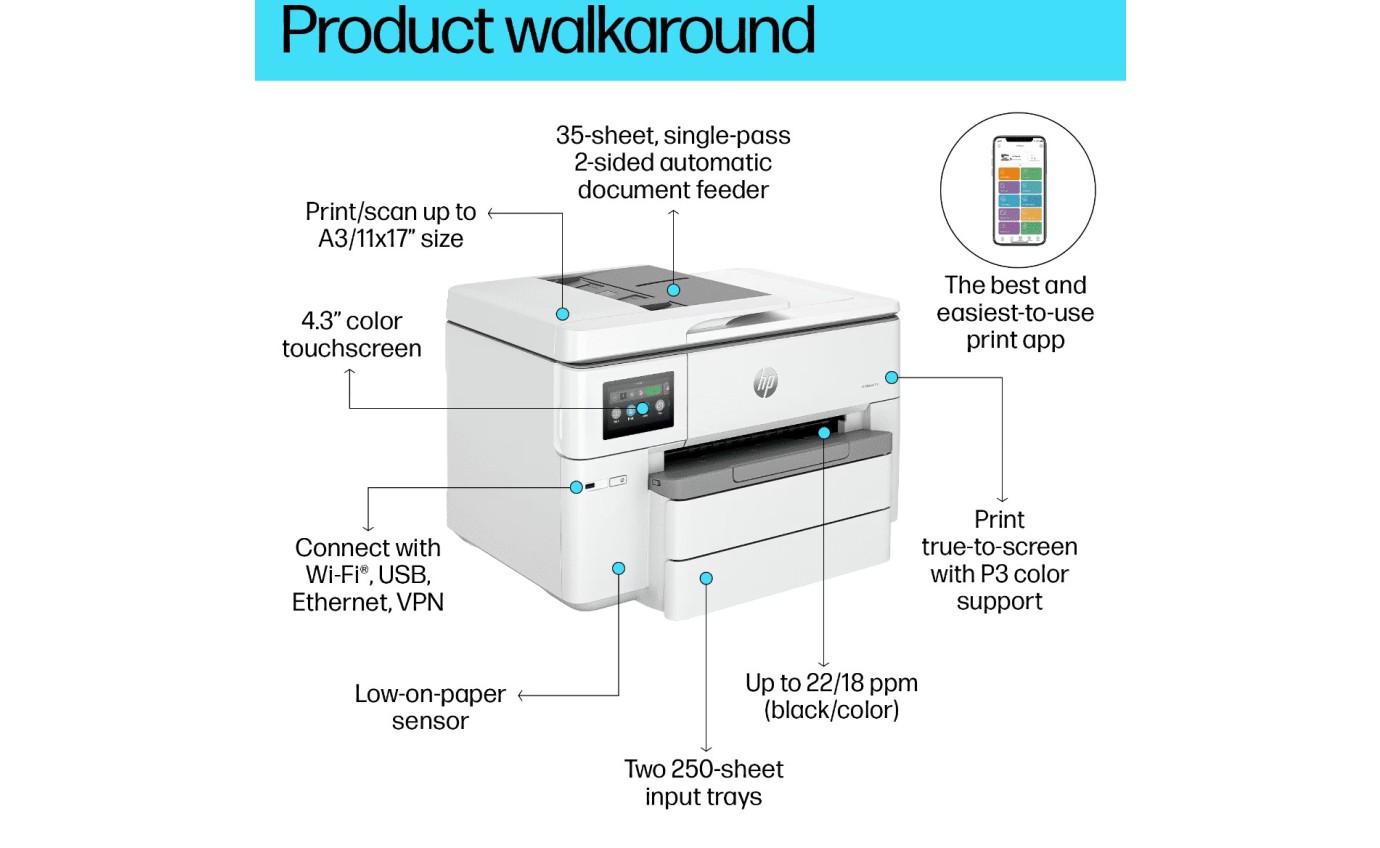 HP OfficeJet Pro 9730e A3 All-in-One Printer - Instant Ink Compatible 537P6B