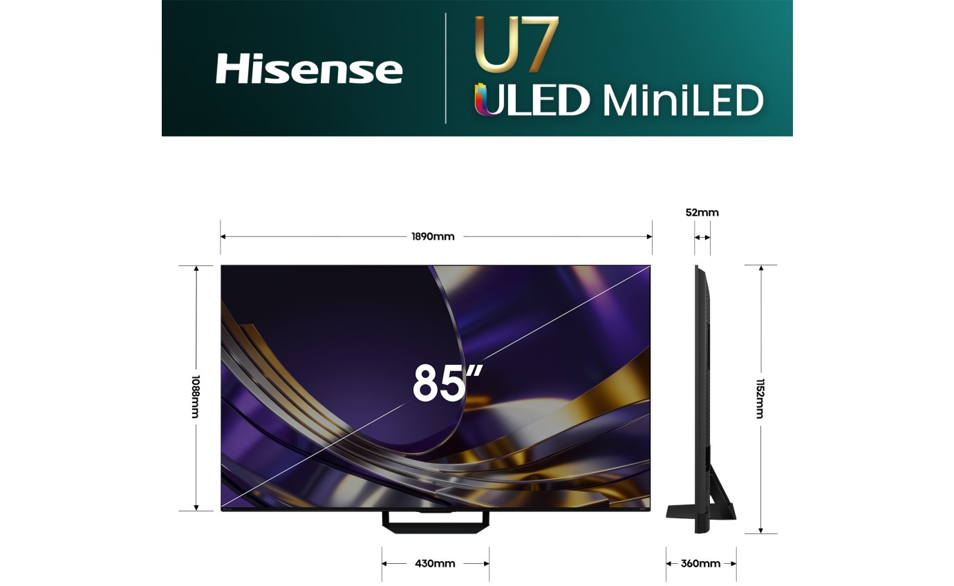 Hisense 85 inch U7S ULED Mini LED 165Hz 4K Smart TV 85U7SAU