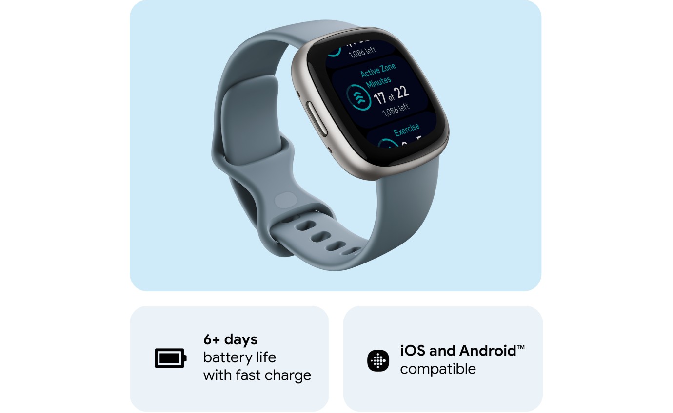 Fitbit Versa 4 Smartwatch (Waterfall Blue/Platinum) FB523SRAGFRCJK
