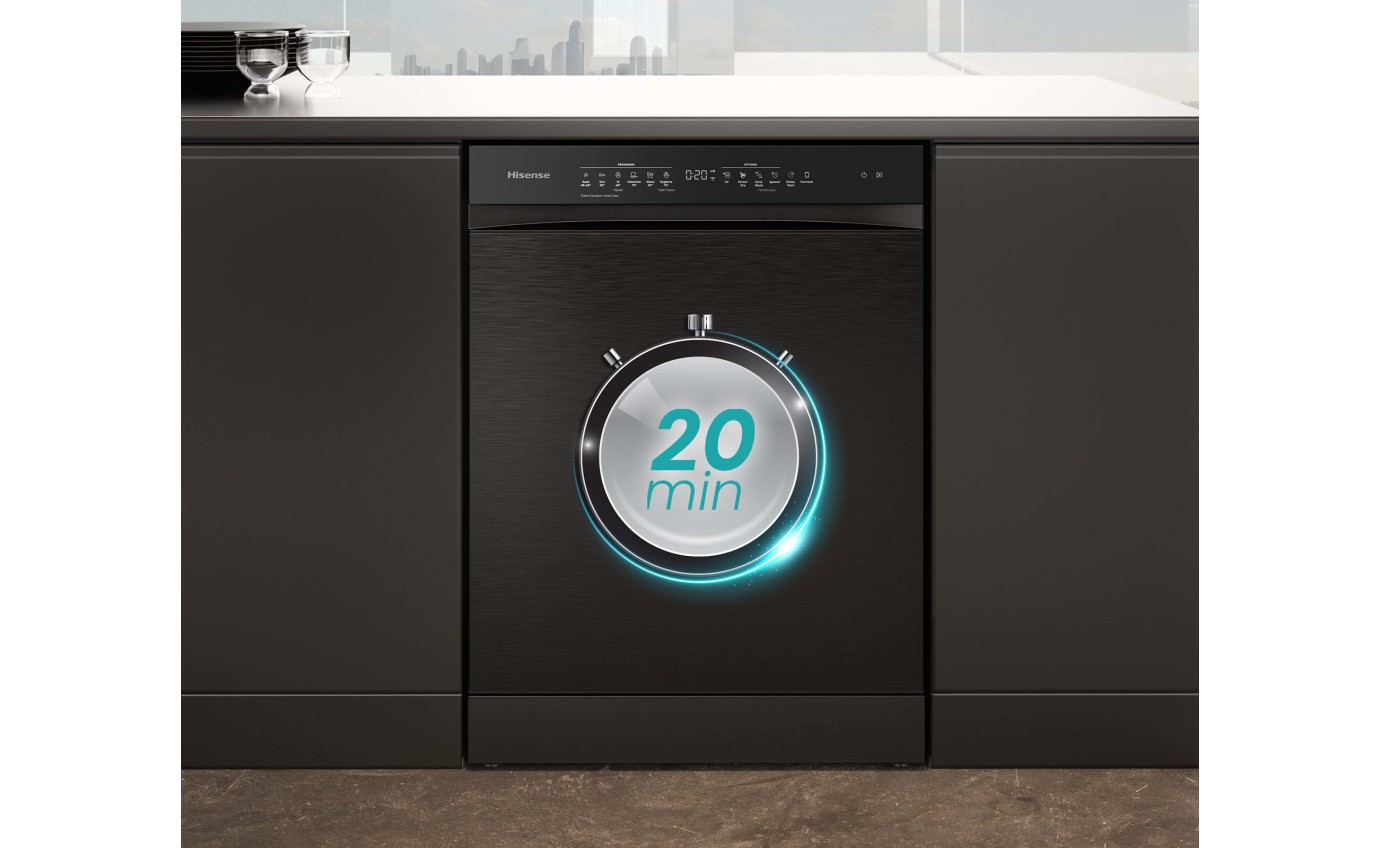 Hisense 60cm Freestanding Dishwasher (Black Steel) HSAP16FB