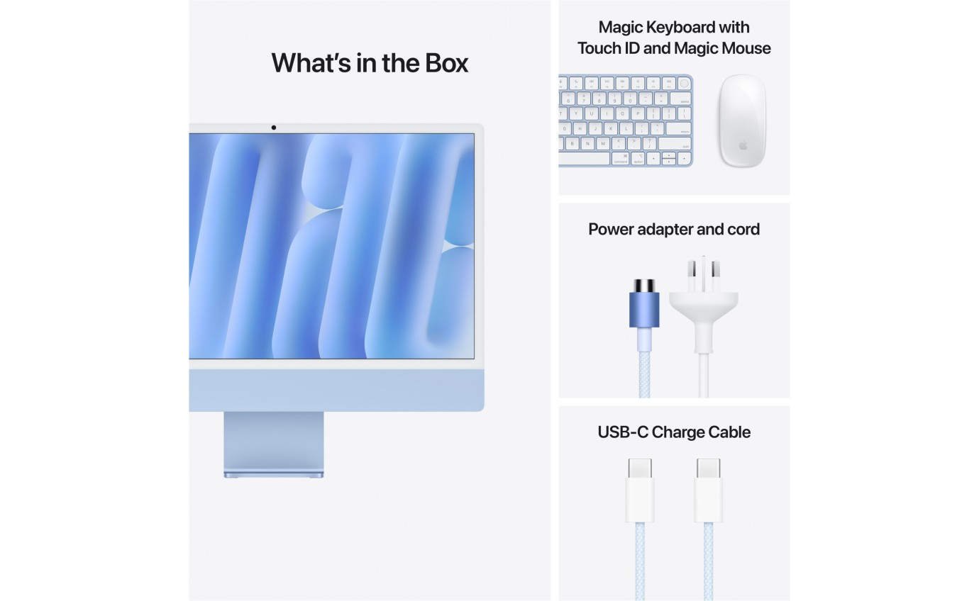 Apple iMac 24 inch Retina 4.5K M4 Chip 10-Core CPU 10-Core GPU 16GB RAM 256GB (Blue) MWV13XA