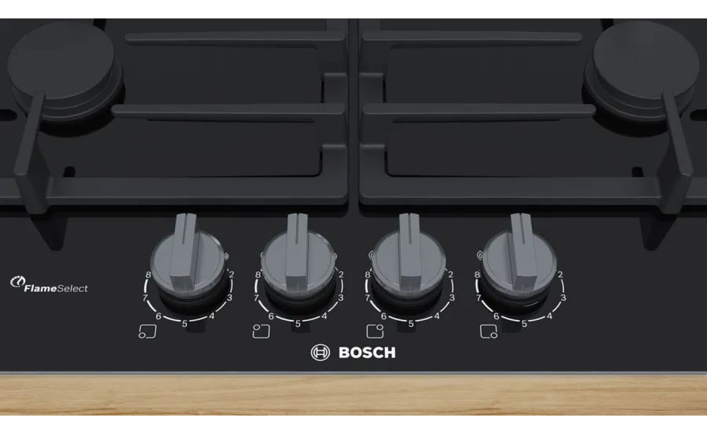 Bosch 60cm Gas on Glass Cooktop (Black) PRP6A6B70A