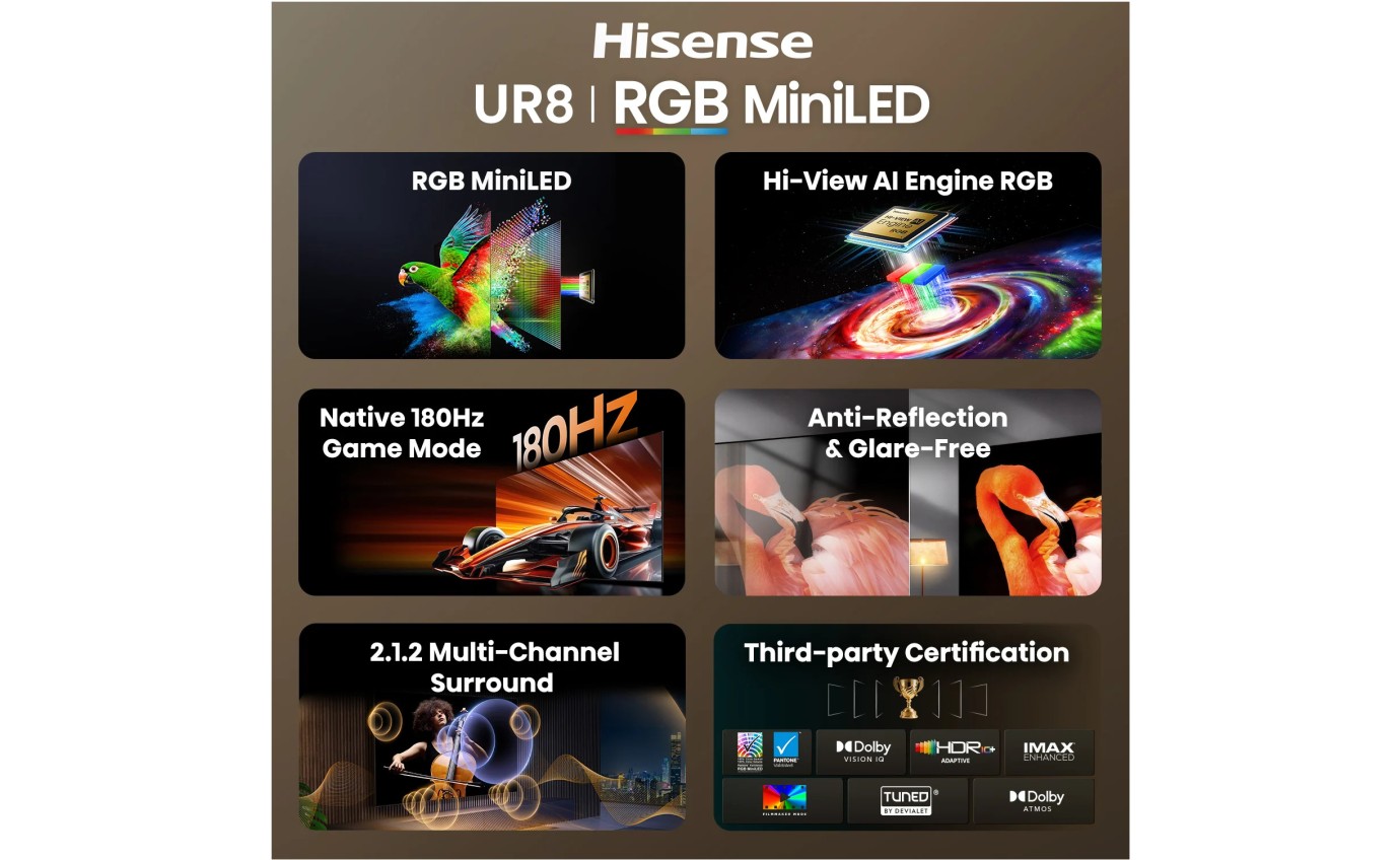 Hisense 65 inch UR8S RGB Mini LED 4K Smart AI TV 65UR8SAU