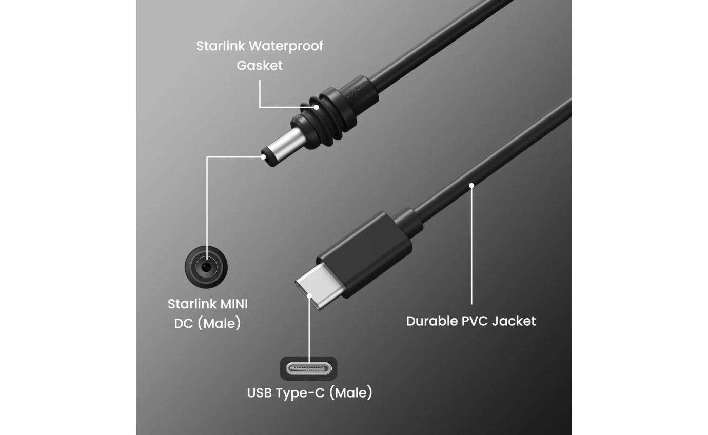 Stargear Mini 100W USB-C to DC Power Cable for Starlink Mini (2m) SGM020UCDC