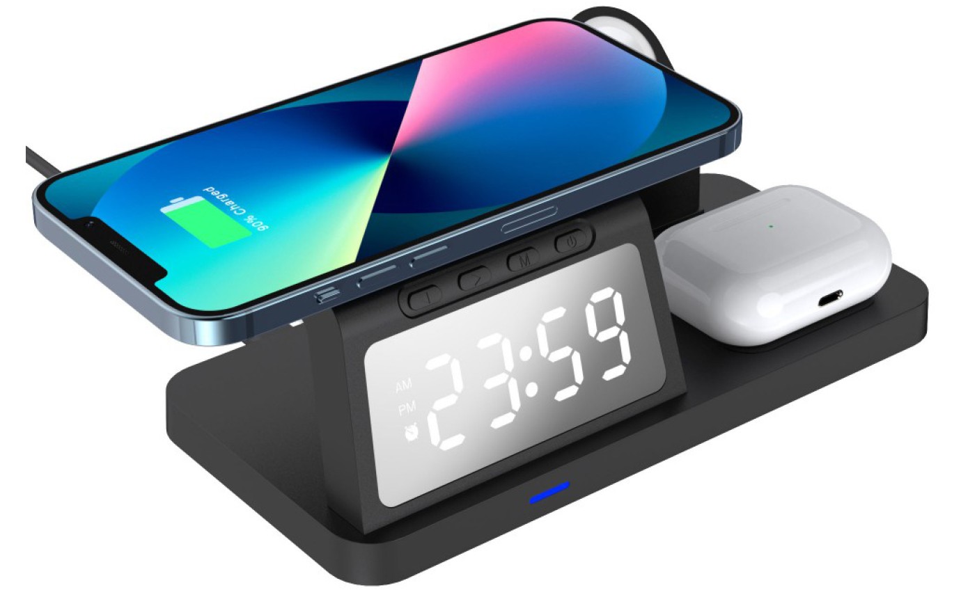 Laser 3-in-1 Wireless Charging Station with Alarm Clock (Black) WLC3IN1A098