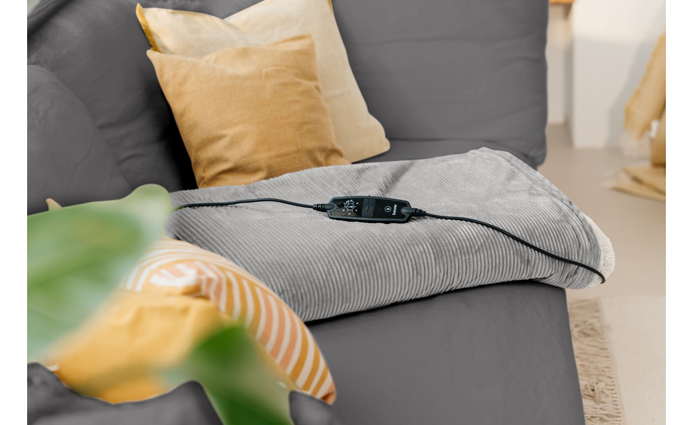 Beurer Corded Velvet Heated Throw (Light Grey) HD81