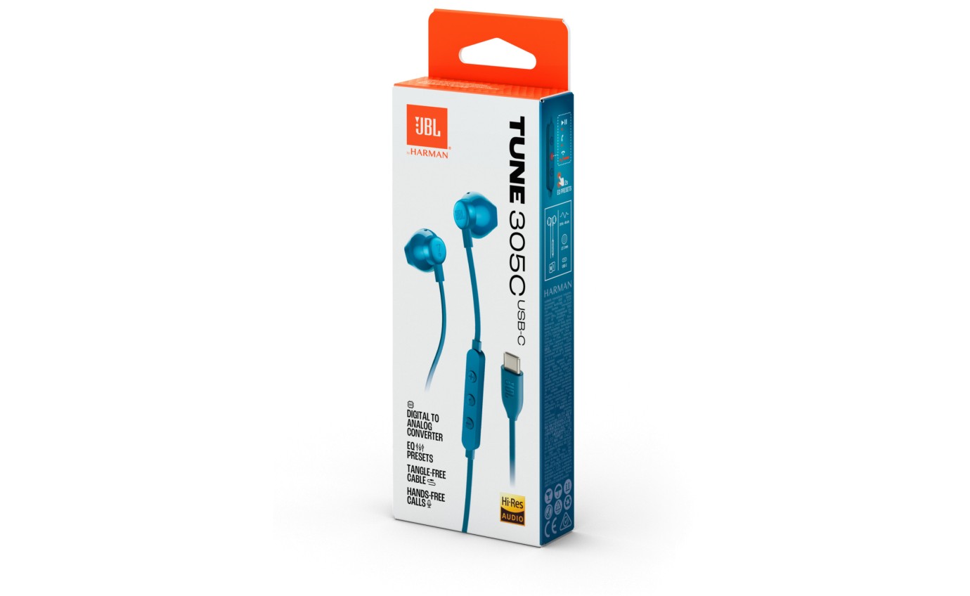 JBL Tune 305C USB-C In-Ear Headphones (Blue) JBLT305CBLU