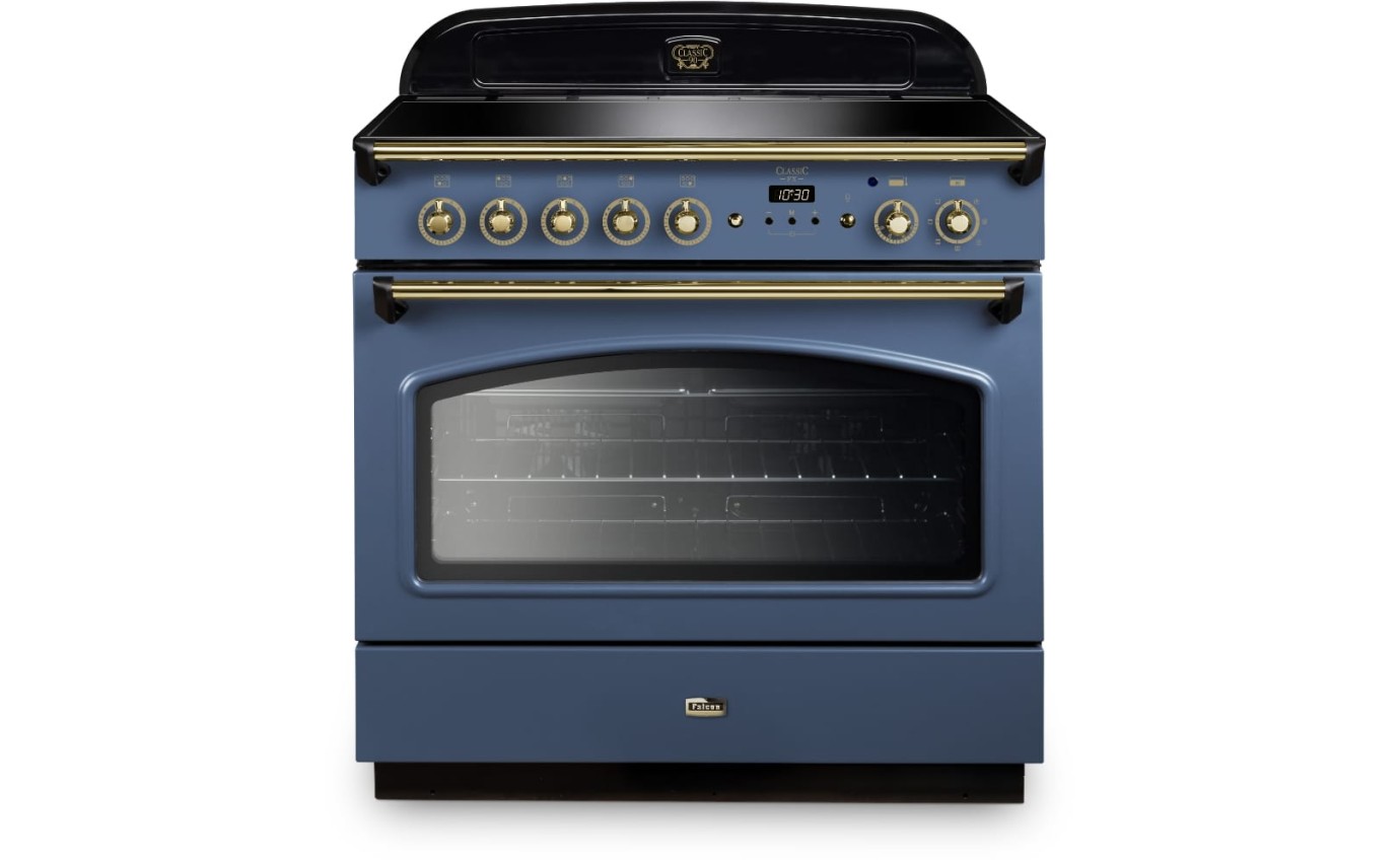 Falcon 90cm Classic FX Induction Freestanding Oven (Stone Blue/Brass) CLA90FXEISBBR