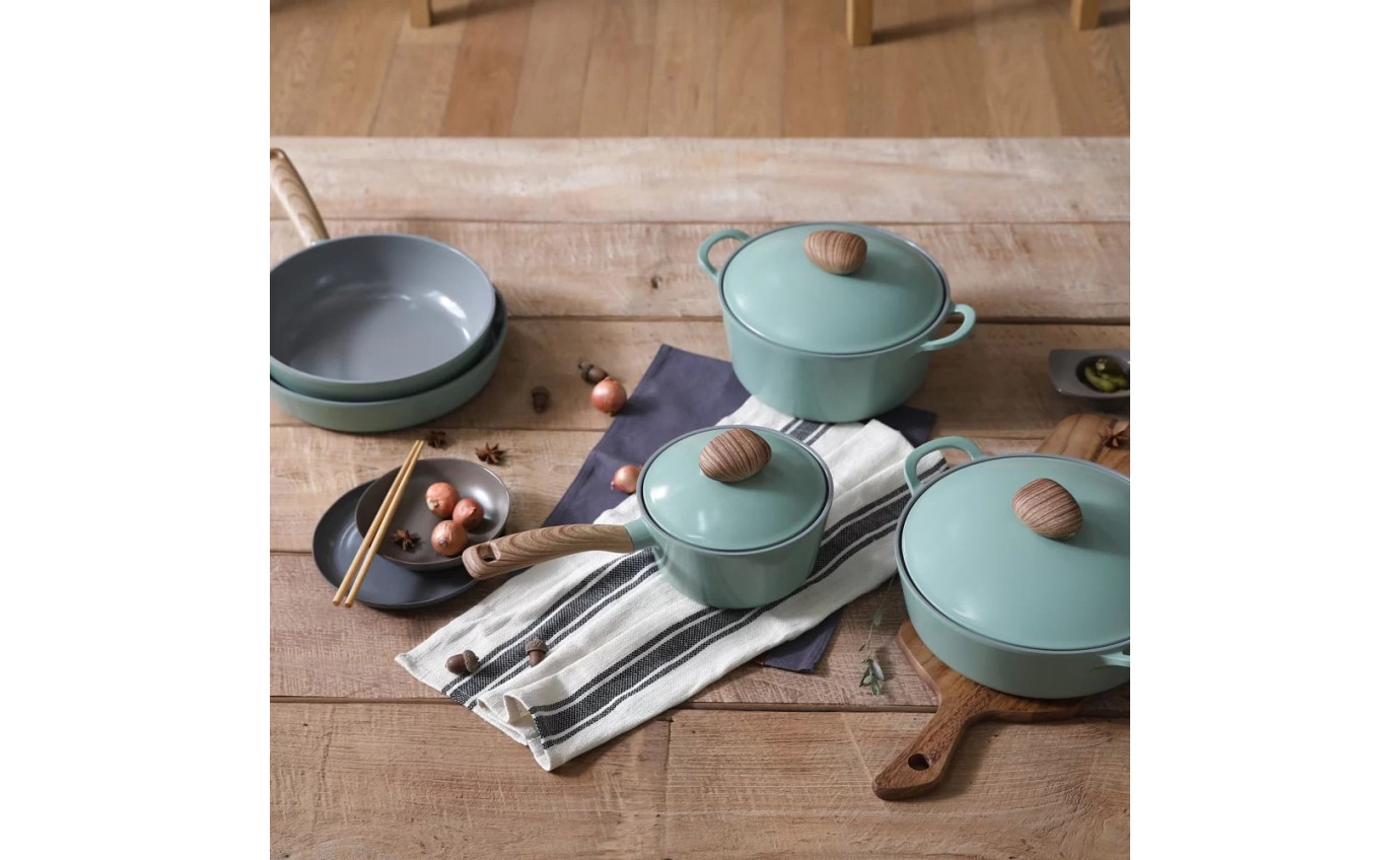 Neoflam 22cm Retro Low Stockpot Induction with Die-Cast Lid (Green Demer) EKRDL22G