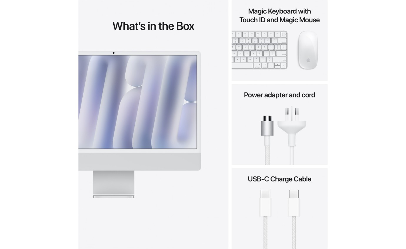 Apple iMac 24 inch Retina 4.5K M4 Chip 10-Core CPU 10-Core GPU 24GB RAM 512GB (Silver) MCR24XA