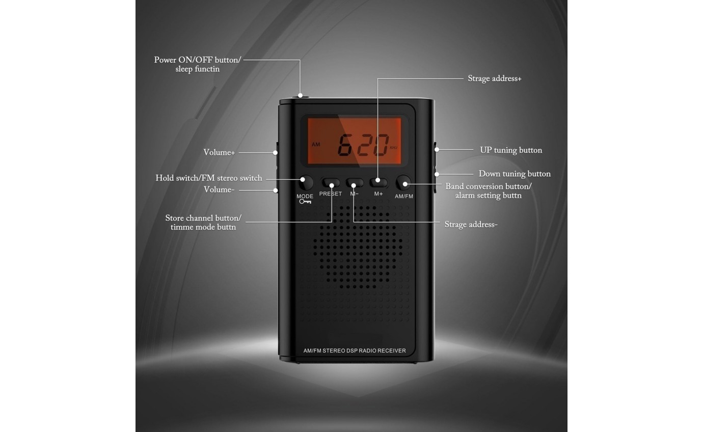 Laser Pocket Digital AM/FM Radio with LCD Display and Speaker SPKPR1552
