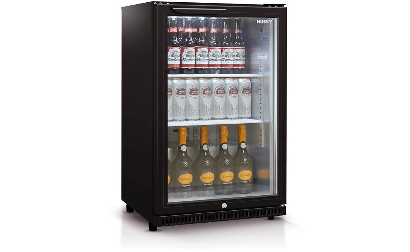 Husky 118L Single Glass Door Bar Fridge (Black) HUSC1840BLK