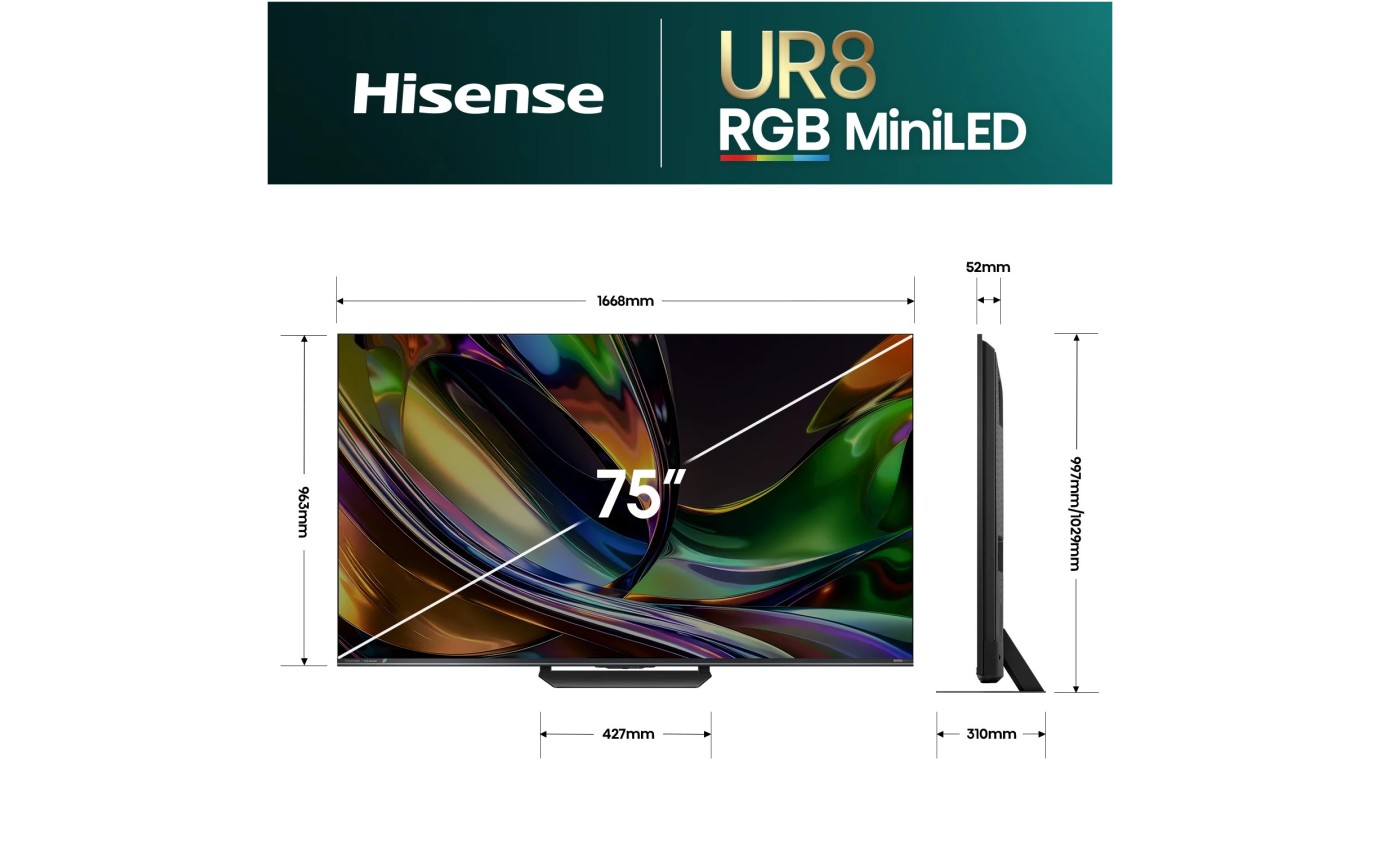 Hisense 75 inch UR8S RGB Mini LED 4K Smart AI TV 75UR8SAU