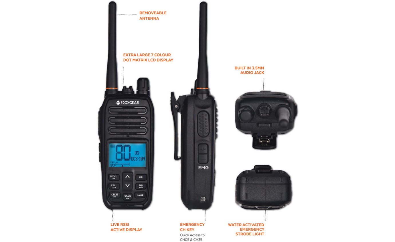 ECOXGEAR ECOXTALK EXG500 5W 17km IP67 Handheld UHF Radio (Twin Pack) EXG5002PK