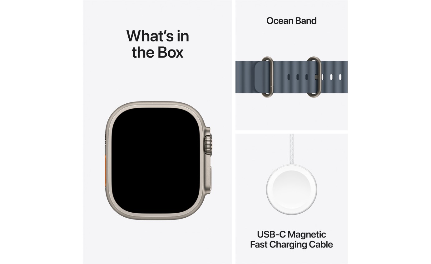 Apple Watch Ultra 3 49mm Natural Titanium Case with Ocean Band (Anchor Blue) MEWH4XA