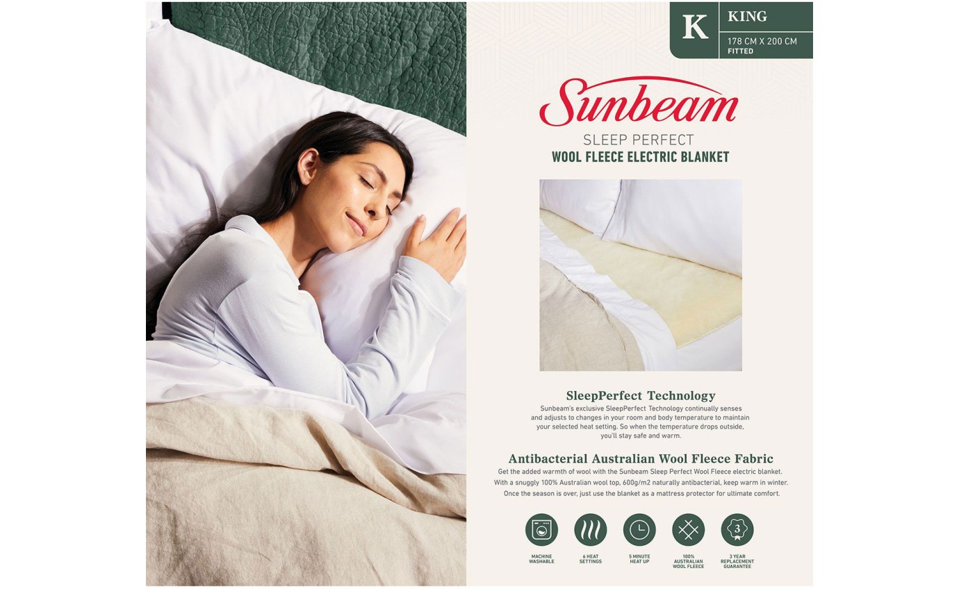 Sunbeam Sleep Perfect Wool Fleece Electric Blanket (King) BLW6671