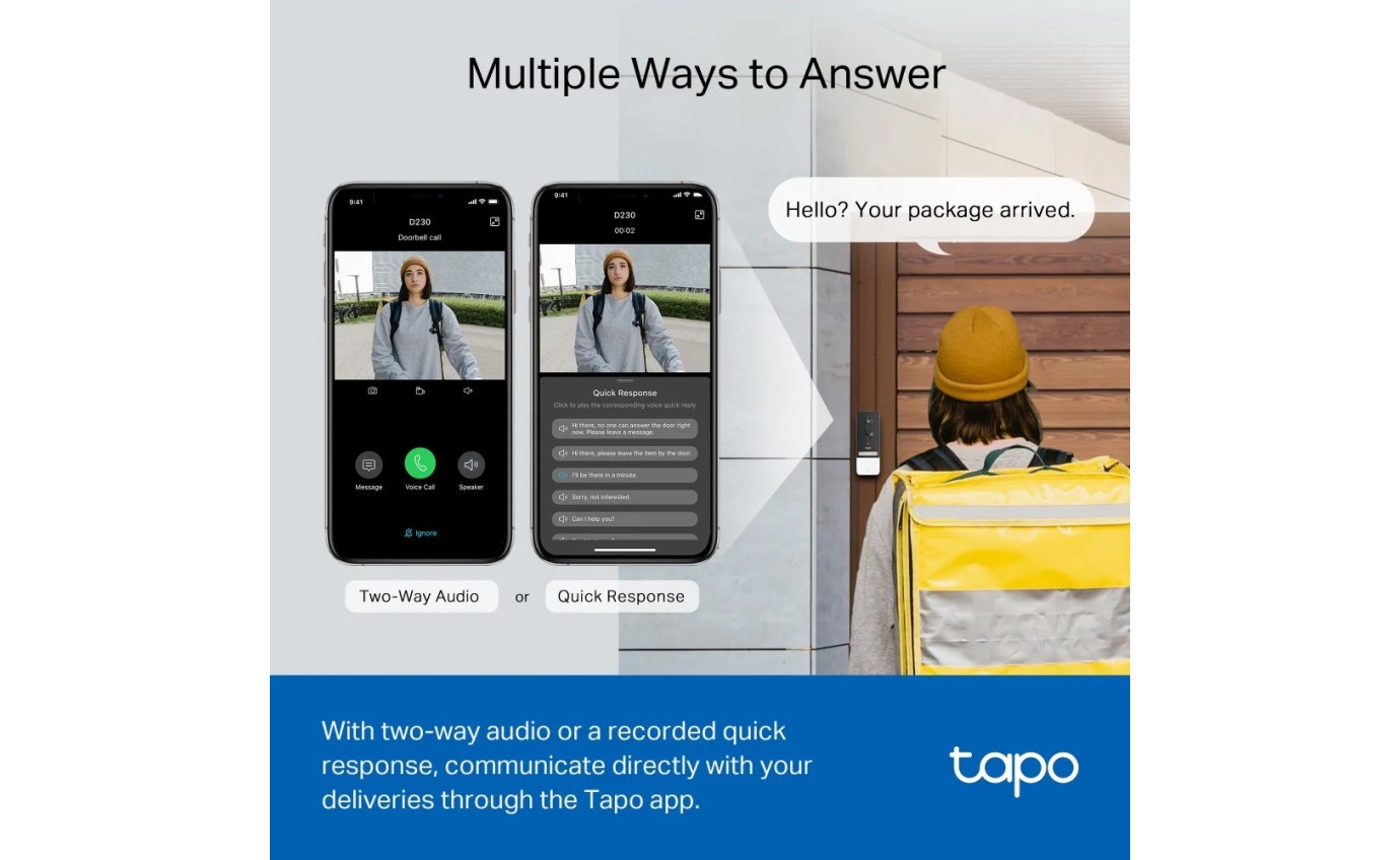 Tapo 2K Wireless Video Doorbell with Hub TAPOD230S1