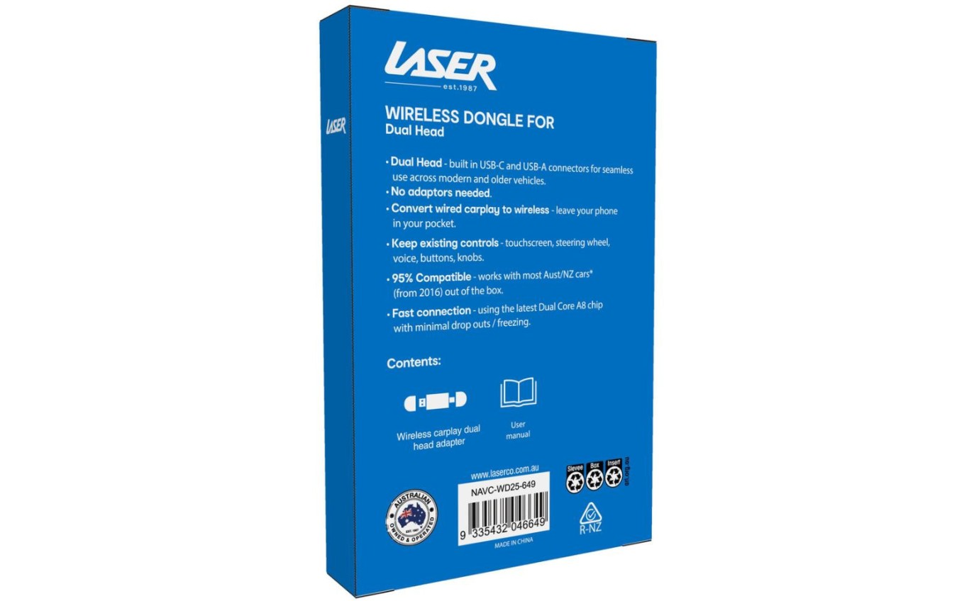 Laser Wireless Dongle for Carplay with USB-A & USB-C NAVCWD25649