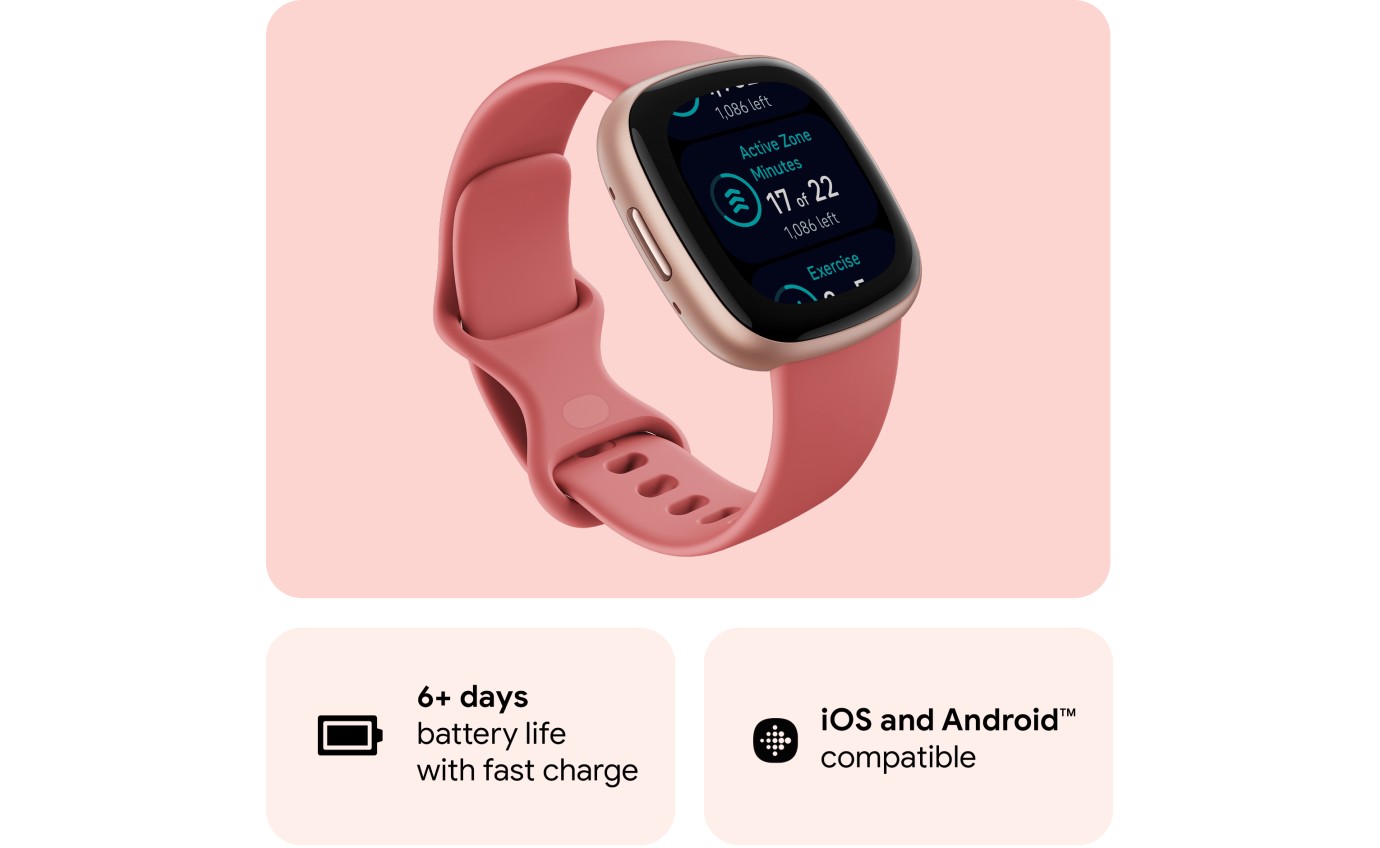 Fitbit Versa 4 Smartwatch (Pink Sand/Copper Rose) FB523RGRWFRCJK