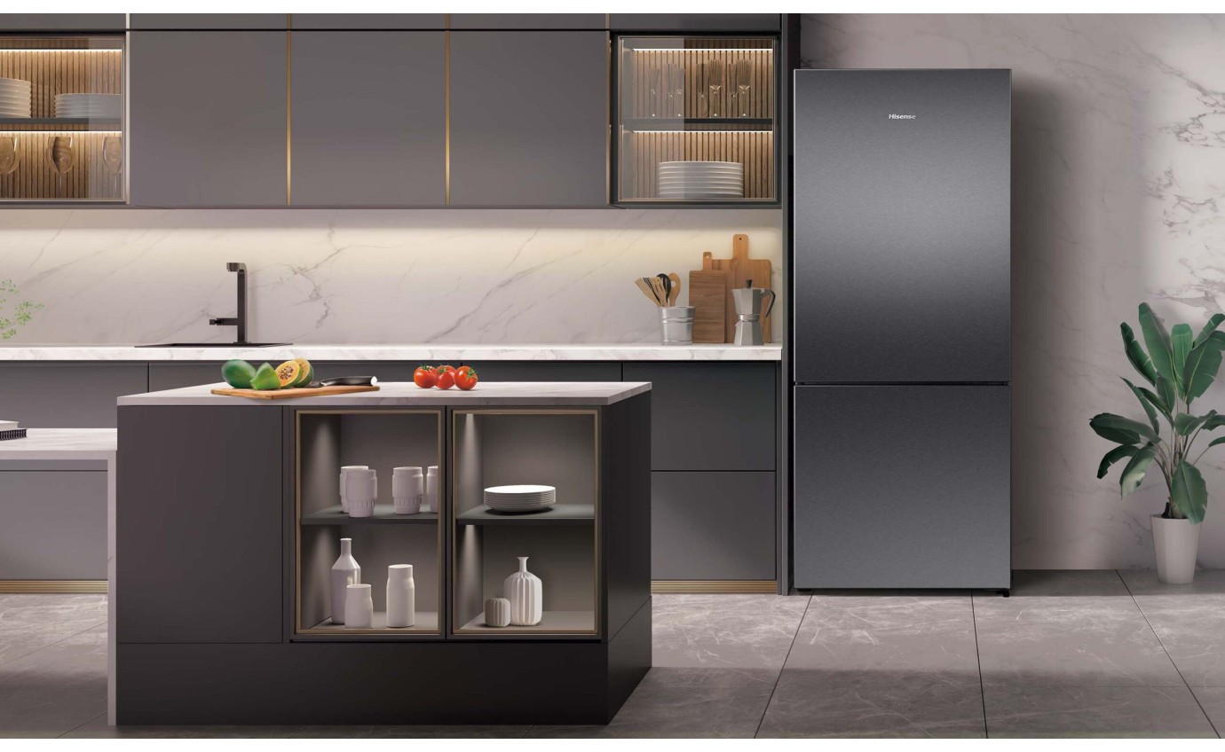 Hisense 417L PureFlat Eco Vision Bottom Mount Fridge (Black Steel) HRBM418E