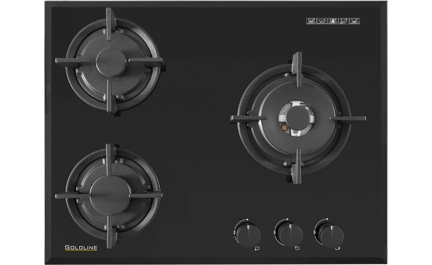 Goldline 60cm Black Glass Gas Cooktop SAB603S