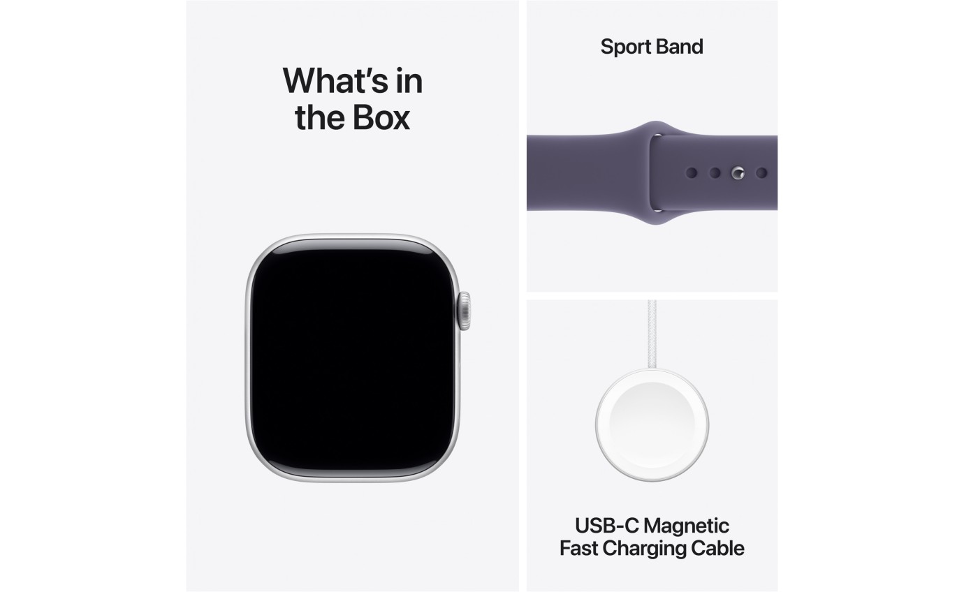 Apple Watch Series 11 GPS + Cellular 46mm Silver Aluminium Case with Purple Fog Sport Band (S/M) MFCP4XA