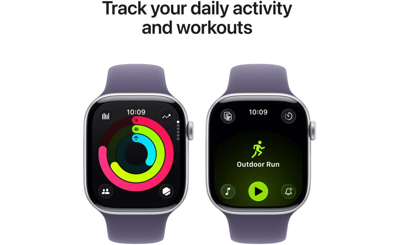 Apple Watch Series 11 GPS + Cellular 46mm Silver Aluminium Case with Purple Fog Sport Band (S/M) MFCP4XA