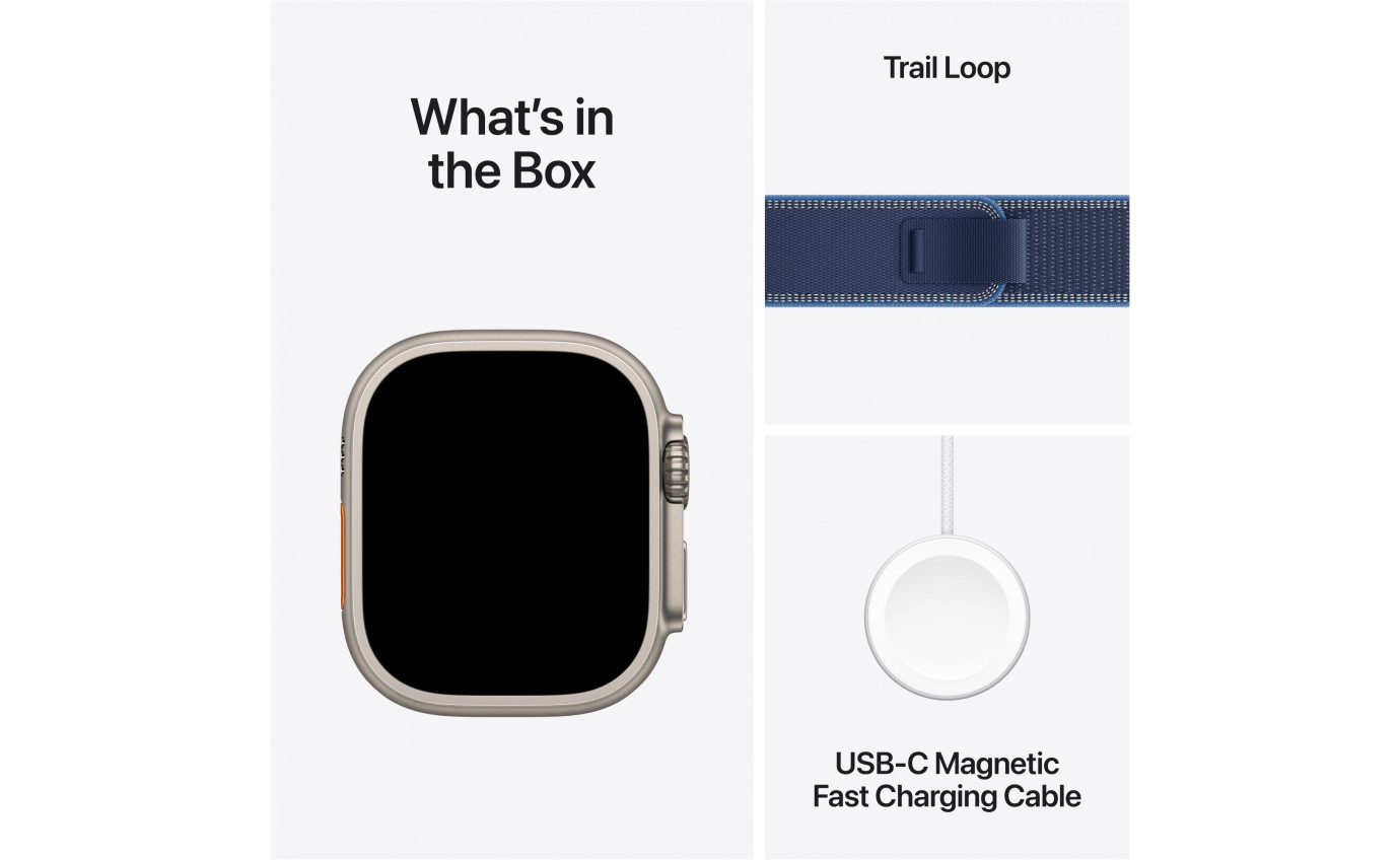 Apple Watch Ultra 3 49mm Natural Titanium Case with Blue/Bright Blue Trail Loop (M/L) MEWU4XA