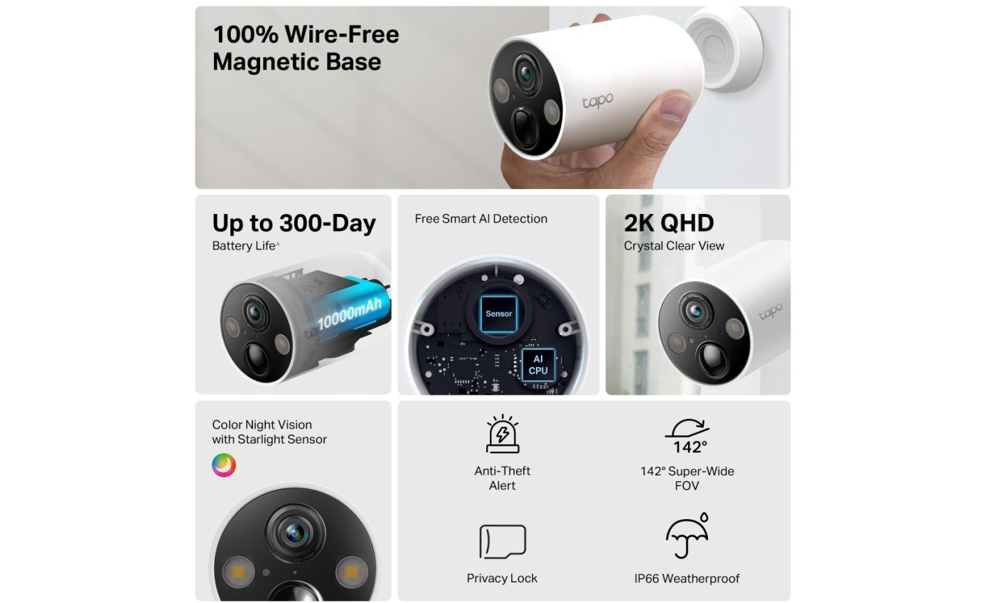 Tapo 2K 4MP Smart Wire-Free Security Camera TAPOC425