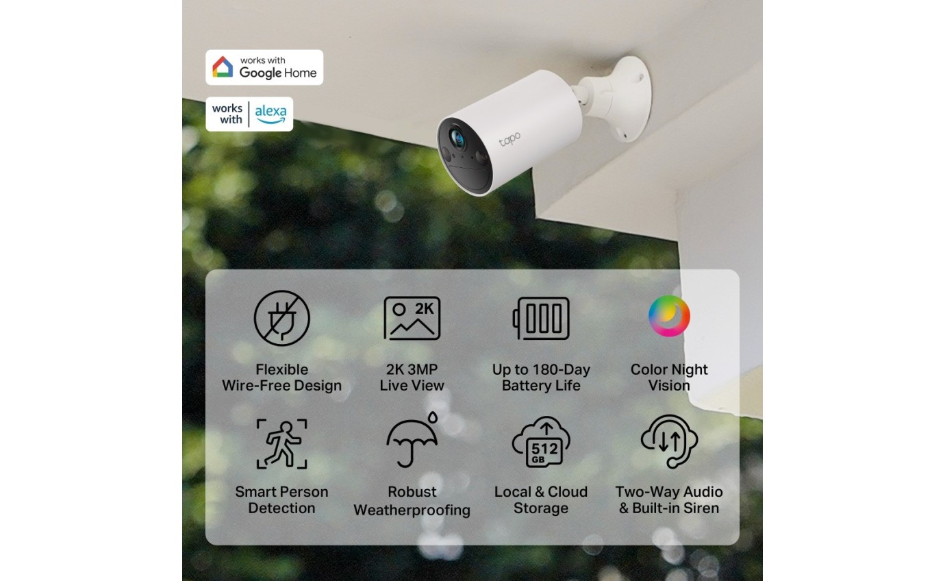 Tapo 2K 3MP Smart Wire-Free Indoor/Outdoor Security System (4 Pack) TAPOC4104PACK