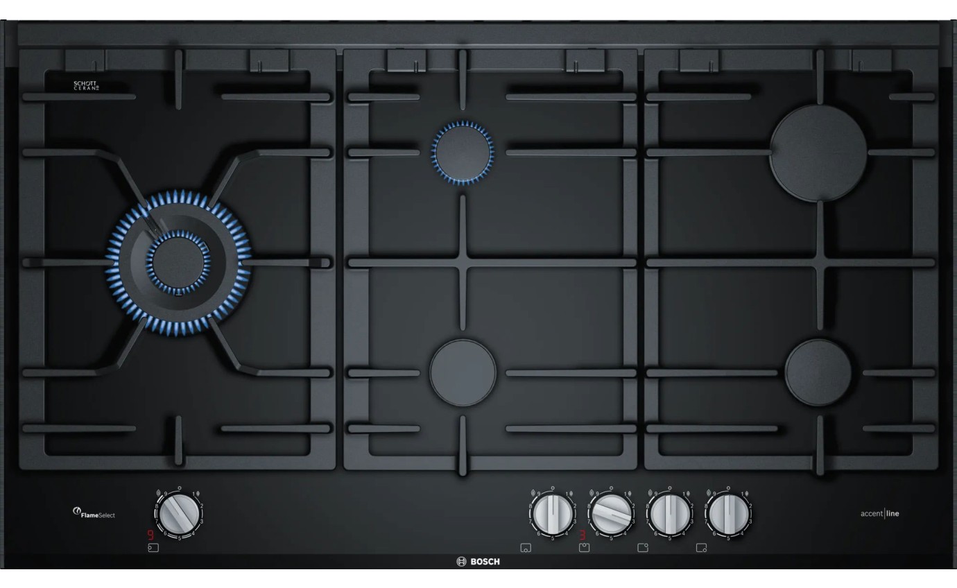 Bosch 90cm Gas on Glass Cooktop (Black) PRS9A6L70A